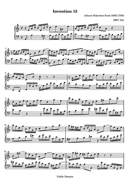 Pompeya Competencia dañar Invention No. 13 Original version - Clavecín, Piano - Partituras -  Cantorion, partituras y páginas musicales gratis