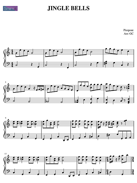 Partitura Jingle Bells, dingo bell natal 