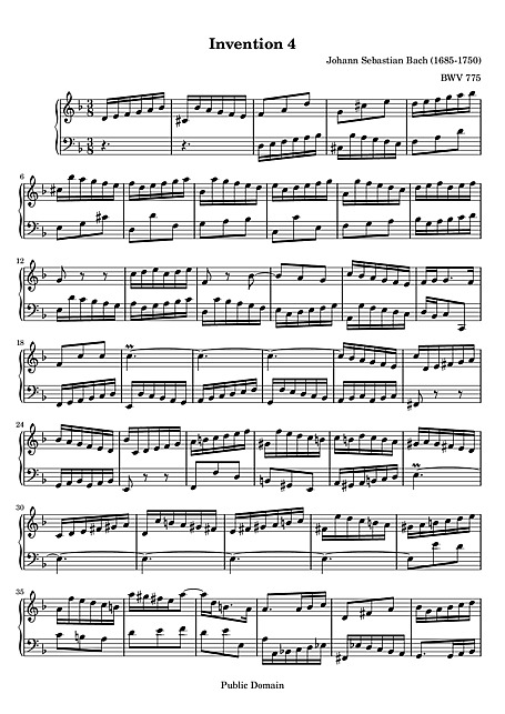 Dinámica Hacia fuera Variante Invention No. 4 Original version - Clavecín, Piano - Partituras -  Cantorion, partituras y páginas musicales gratis
