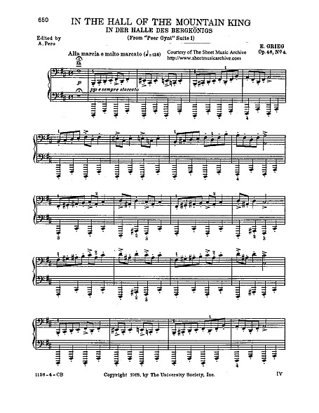 Peer Gynt Suite No. 4. In of the Mountain King (piano solo) - Piano - Partituras - Cantorion, partituras y páginas gratis