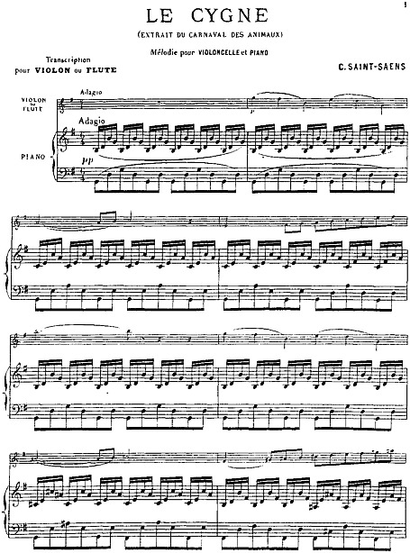 The Swan from The Carnival of the Animals Sheet music for Piano, Violin  (Solo)