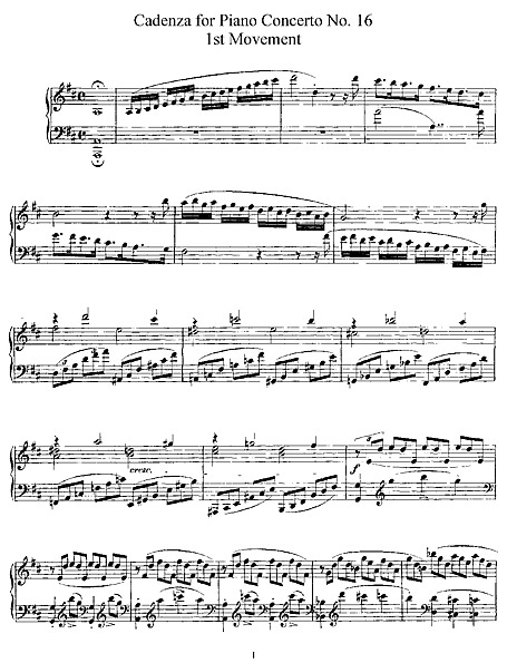 Piano Concerto No. 16 Cadenza - - 楽譜 - カントリーアン, 無料楽譜