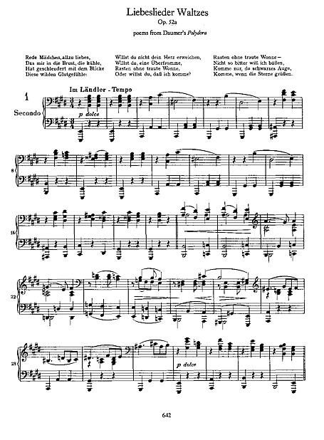 Liebeslieder Waltzes Piano a cuatro manos - Partituras - Cantorion, partituras y páginas gratis