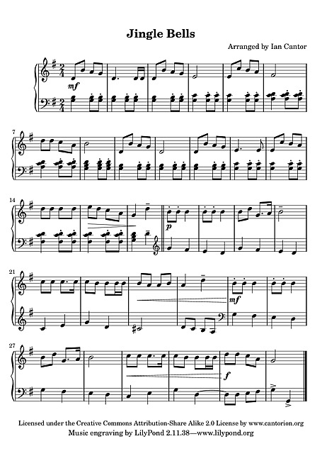 Jingle Bells Easy piano - Piano - Partituras - Cantorion - Partituras grátis