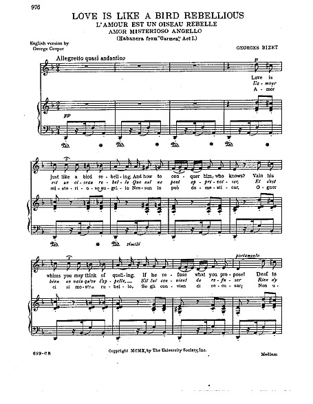 Carmen Habanera voice piano Voice Piano Sheet music