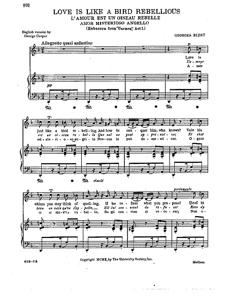Pico sobrina Megalópolis Carmen Habanera - voice & piano - Voz, Piano - Partituras - Cantorion,  partituras y páginas musicales gratis