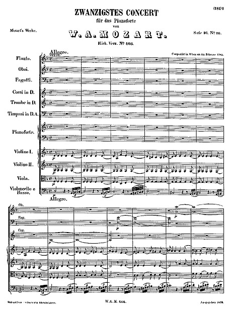 Piano Concerto No. 20 Full score - Piano, Orchestra - Sheet music