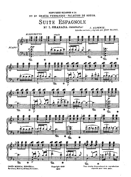 Suite Española No. 1 1. Granada (Serenade) - ピアノ - 楽譜 