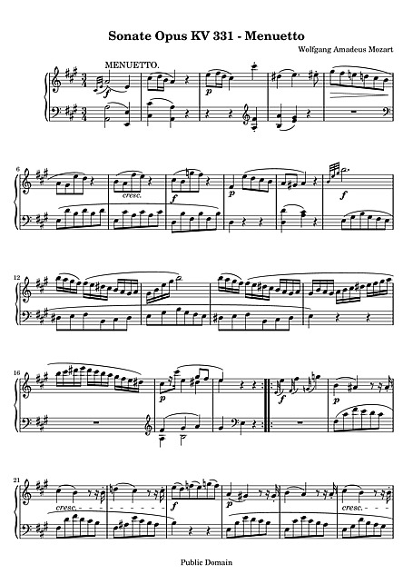 ピアノソナタ第11番 （Piano Sonata No. 11） 2. Menuetto - ピアノ 