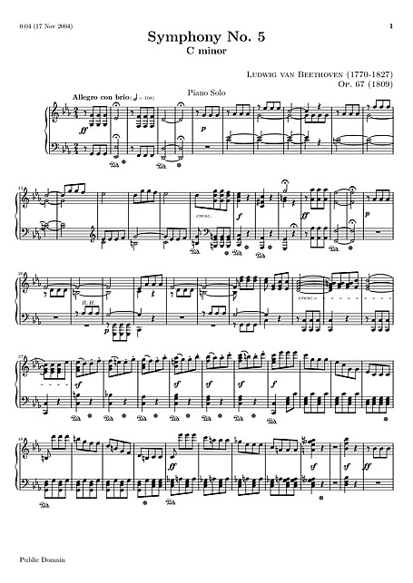 Symphony No. 5 Piano reduction - Piano - Sheet - Cantorion - sheet music, free