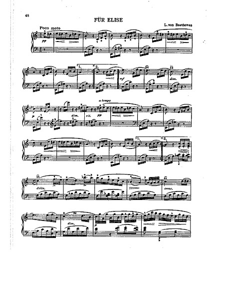 Para (Für Elise) Original version (scanned) - Piano - Partituras - Cantorion, partituras y páginas musicales gratis