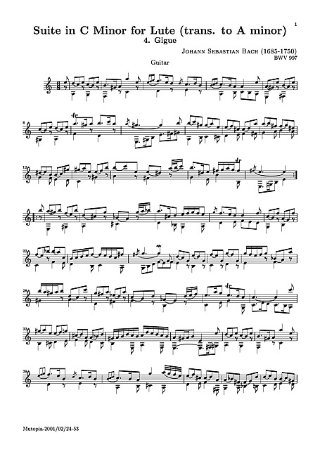 bach lute suites sheet music