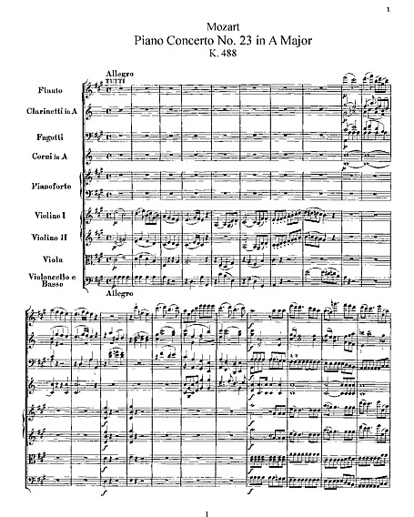 Cinco Asado Mona Lisa Piano Concerto No. 23 Full Score - - Partituras - Cantorion, partituras y  páginas musicales gratis