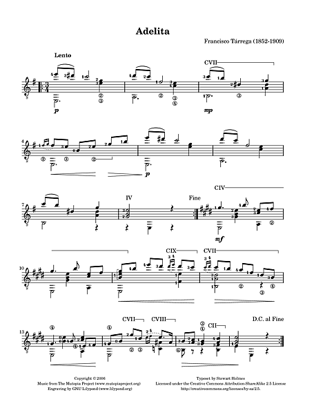 adelita guitar sheet music