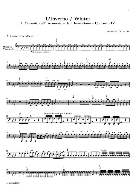 Asser Herencia Color de malva Invierno (Concerto No. 4 "L'inverno") Violonchelo - Partituras - Cantorion,  partituras y páginas musicales gratis