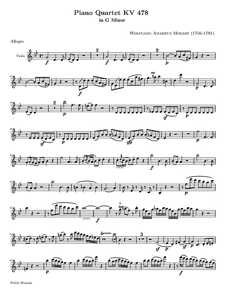 Piano Quartet No. 1 Violin part - Violin - Sheet music - Cantorion - Free sheet  music