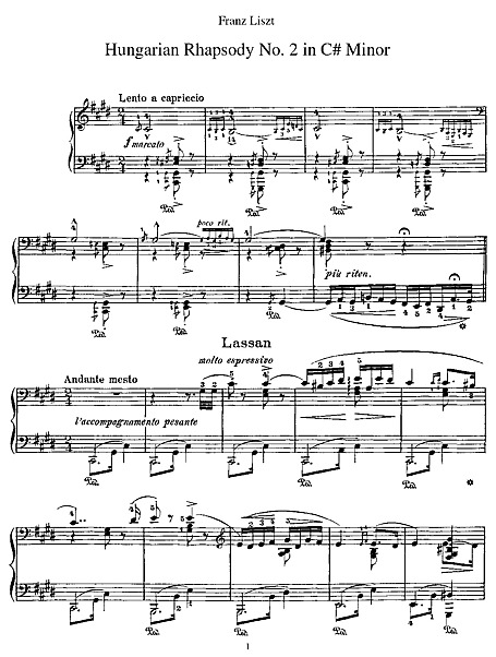 Hungarian Rhapsody No. 2 ピアノ - 楽譜 - カントリーアン, 無料楽譜