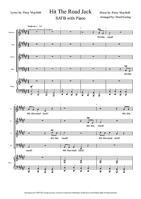 Hit The Road Jack SATB, Piano - Sheet music - Cantorion - Free