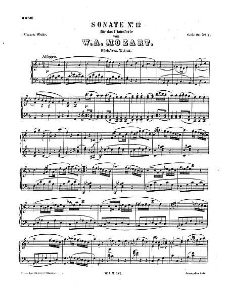 Virgen carencia Varios Piano Sonata No. 12 - K. 332/300k in Fa mayor - Wolfgang Amadeus Mozart -  Partituras - Cantorion, partituras y páginas musicales gratis