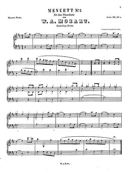 Minuet - K. 94/73h in Re - Wolfgang Amadeus - Partituras - Cantorion, y páginas musicales gratis