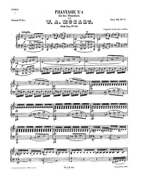 Divertidísimo blanco lechoso Pera Fantasia - K. 475 in Do major - Wolfgang Amadeus Mozart - Partitures -  Cantorion, partituras y páginas musicales gratis