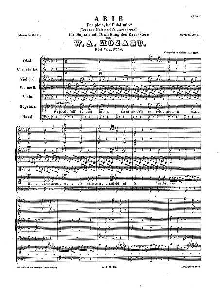 Useless Loneliness Congrats Per pietà, bell'idol mio - K. 78/73b - Wolfgang Amadeus Mozart - Sheet  music - Cantorion - Free sheet music, free scores