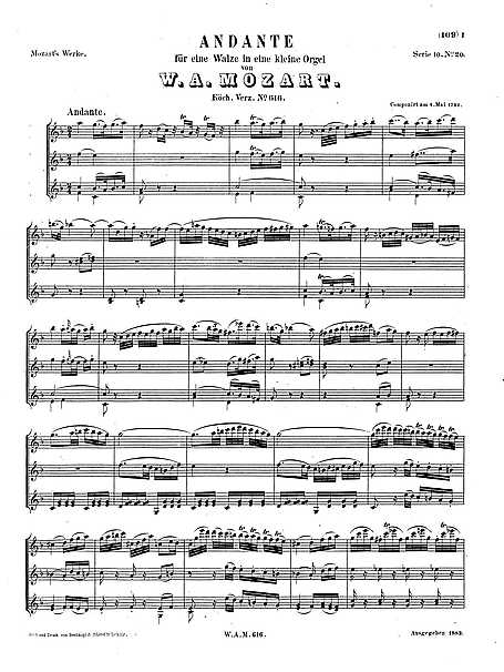 Andante - K. 616 in F major - Wolfgang Amadeus Mozart - Sheet music -  Cantorion - Free sheet music, free scores
