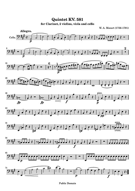 クラリネット五重奏曲 （Clarinet Quintet） Cello part - チェロ 