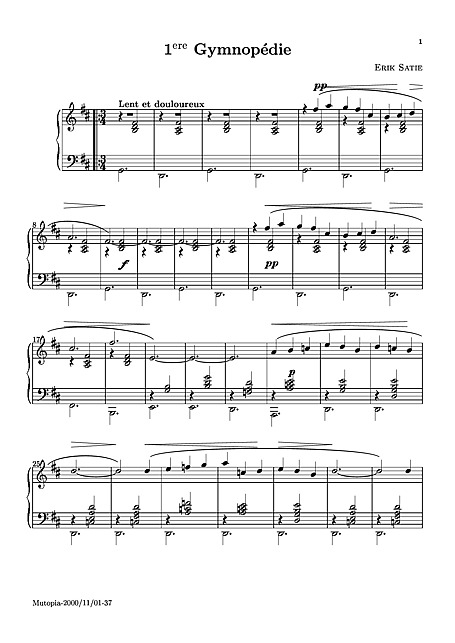 ジムノペディ （3 Gymnopédies） 1st Gymnopédie (typeset) ピアノ 楽譜 カントリーアン, 無料楽譜