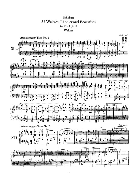 Twelve Walzer, seventeen Ländler, and nine Écossaises for Piano