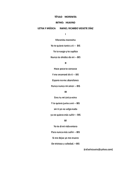 Morenita Letra - Voice - Sheet music - Cantorion - Free sheet music, free  scores