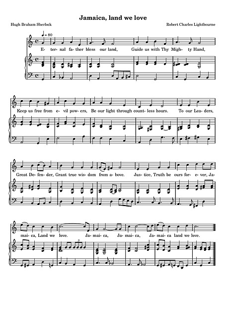 Jamaica, Land We Love Voice, Piano - Sheet music - Cantorion