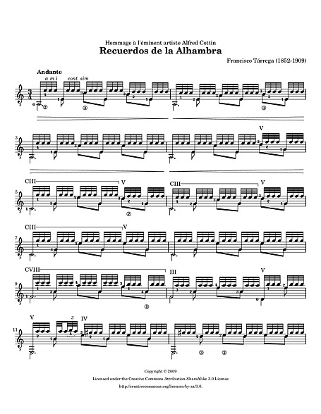 Cusco beneficio valores Recuerdos de la Alhambra Гитара - Партитуре - Cantorion, Besplatni nota