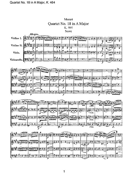 String Quartet No. 18 Full Score - - 楽譜 - カントリーアン, 無料楽譜