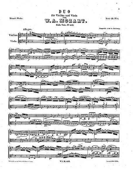 2 Duos for Violin Viola - 423-424 - Wolfgang Amadeus Mozart - Partitures - partituras y páginas musicales gratis