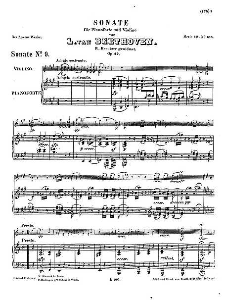 Sonata 9 - Op. 47 Ludwig van - Notalar - Cantorion, Notalar ücretsiz